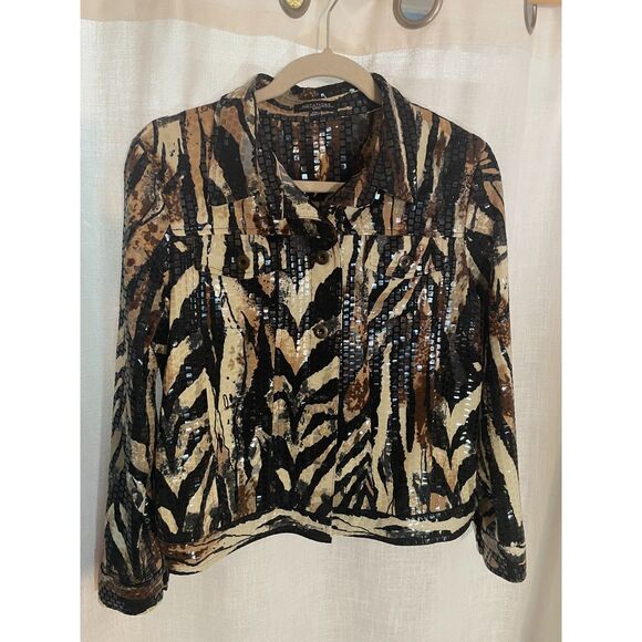 Notations Jackets & Blazers - Notations Sequin‎ Animal Print Jacket-Petite Medium-Zebra Print Blazer EUC